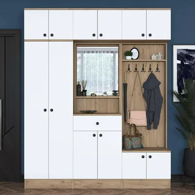 Image de Adonis - Meuble d'entrée, 180x38x226h cm Noyer Brun, Miroir Inclus