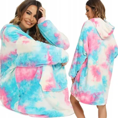 Produktbild von Decke mit Ärmeln Auszeichnung - 2 in 1 - Hoodie Decke mit Ärmeln - Einheitsgröße - Perfekt für Wintertage - Kuscheldecke Flauschig - rosa-Blau