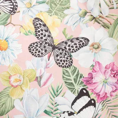 Produktbild von Baumwollstoff Meterware Digital Exotik Blumen Schmetterling rosa 2,80m