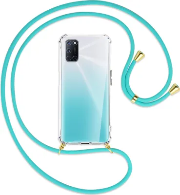 Produktbild von Handykette Backcover-Schutzhülle mit Band (Metall goldfarben) für Oppo A52 / A72 / A92 - türkis