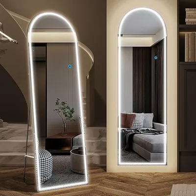 Imagen del producto de Espejo de cuerpo entero Bogen con iluminación, espejo de pie LED, color blanco