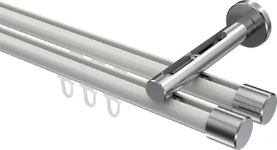 Produktbild von Interdeco Innenlaufstange / Gardinenstange mit Innenlauf Weiß / Chrom, Typ Siteno Santo (Kappe), 20 mm Ø 2-läufig, 140 cm