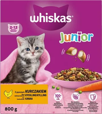 Zdjęcie produktu dla Whiskas Junior 2-12 miesięcy Sucha karma z kurczakiem 800 g