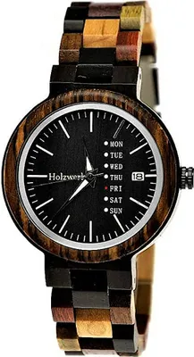 Produktbild von Holzwerk TEUTONIA kleine Damen Holz Uhr mit Datumsanzeige in schwarz & braun