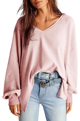 Produktbild von Damenbluse Oversize V-Ausschnitt Strick Loose Hellrosa M