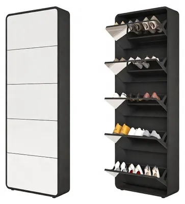 Produktbild von Spiegel-Schuhschrank mit 5 Flip-Schubladen, verspiegelter Schuhschrank mit Bogen-Design, freistehender Kipp-Schuh-Organizer, Eingangsbereich