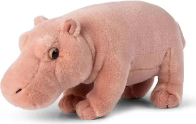 A plush toy hippopotamus is shown against a white background.