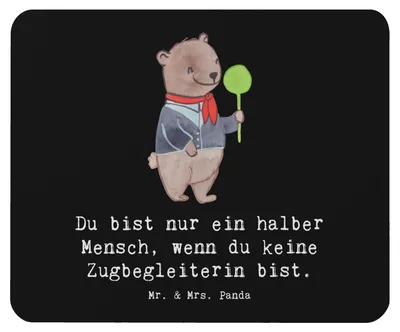 Produktbild von Mr. & Mrs. Panda Mousepad Zugbegleiterin Herz - Schwarz - Geschenk, Mauspad, laptop, Mouse Pad, pc mausunterlage, mousematte