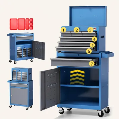 Image de Toolkast - Boîte à outils - Armoire d'atelier - Rangement à tiroirs - Armoire de rangement - 7 tiroirs - Serrure - Roulements à billes robustes