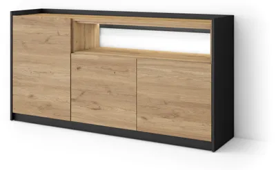 Produktbild von Sideboard Holzeffekt eiche und schwarz 156x37x80cm mit Led