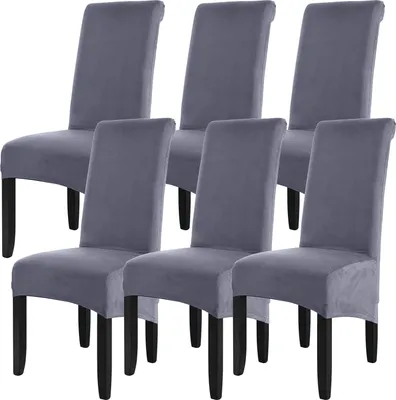 Produktbild von Esszimmer Stretch Stuhlbezüge XL Elastische Stuhlhussen Mit Hoher Rückenlehne Für Bankett-Restaurant-Dekoratio（6 Stück，Dunkelgrau）