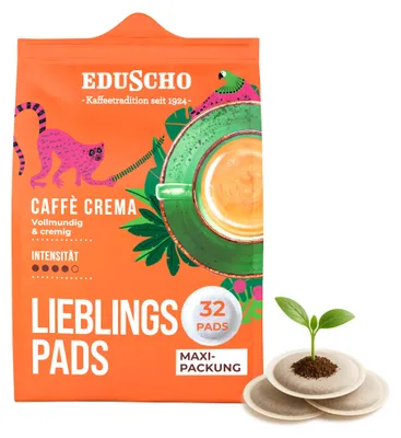 Produktbild von Eduscho Kaffeepads Lieblingspads Caffè Crema, 32 Pads, 1er-Pack, vollmundig und cremig, für alle Pad Maschinen, industriell kompostierbar