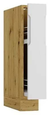 Produktbild von Küchenunterschrank 15 cm - Eiche Artisan und Hellgrau - mit Schublade und Korb mit 2 Einlegeböden - ohne Arbeitsplatte - Modulküche