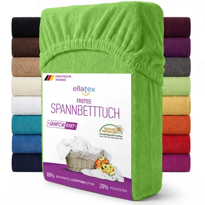 Produktbild von EllaTex Frottee Spannbettlaken 180x200 – 200x220 Baumwolle – Spannbetttuch mit 40 cm Steg für Boxspring & Wasserbett, in Farbe: Apfelgrün