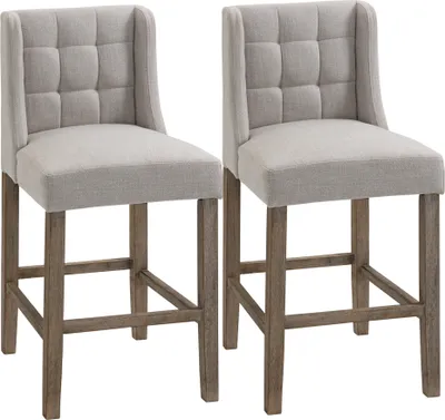 Produktbild von HOMCOM 2er-Set Barhocker moderne Küchenstühle Bistrohocker Barstühle für Küche mit Rückenlehne Tresenhocker Leinen-Touch Gummiholz Beige 47 x 50 x 101 cm