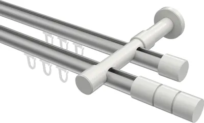 Produktbild von Interdeco Innenlaufstange / Gardinenstange mit Innenlauf Silbergrau / Weiß, Typ Prestige Elanto (Rillenzylinder), 20 mm Ø 2-läufig, 100 cm