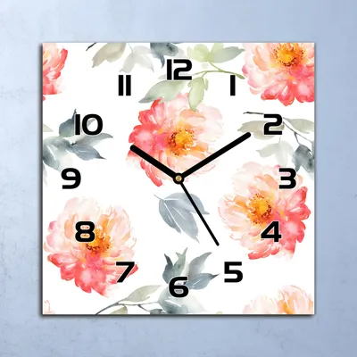 Produktbild von Wanduhr Echt-Glas-Küchenuhr Aquarell Blumen Quarz Lautlos 30x30 Deko Bilder