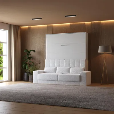 Produktbild von SMARTBett Schrankbett M1 180x200  Weiss/Weiss Hochglanz Vertikal inkl.Weiss SOFA