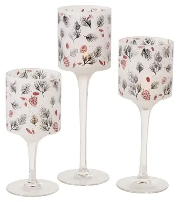 Zdjęcie produktu dla 3-częściowy zestaw lampion Pino matowe gałązki szyszki stojak na świecę na nóżce świecznik na tealight