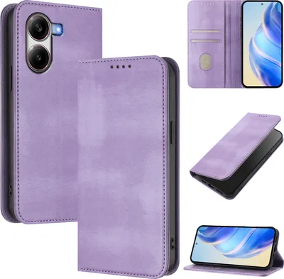 Immagine prodotto di Custodia per Xiaomi Poco X7 Pro 5G, custodia in pelle vintage con protezione RFID, slot per schede, supporto Viola
