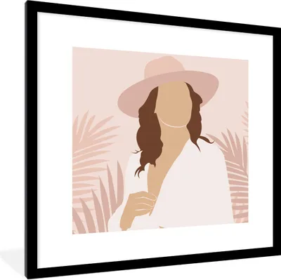 Produktbild von MuchoWow® Gerahmtes Poster Frau - Hut - Laub 40x40 cm - Poster mit Schwarzem Bilderrahmen Wandposter Rahmen Foto Bilder - Poster - Plakat im Rahmen