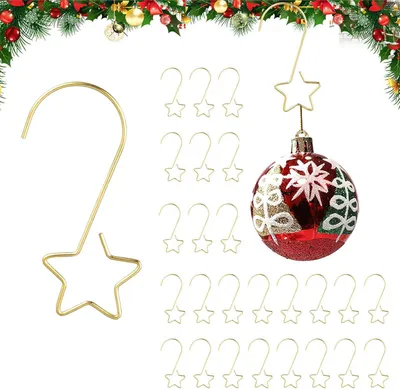 Produktbild von 100 goldene, sternförmige Weihnachtskugelhaken für Christbaumschmuck und festliche Baumdekorationen