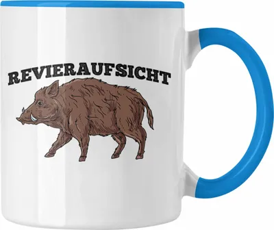 Produktbild von Trendation - Lustige Tasse "Revieraufsicht" Wildschwein Grafik Geschenk für Jäger Jägd (Blau)