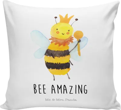 Produktbild von Mr. & Mrs. Panda Kissen 40x40 Biene König - Weiß - Geschenk, zier, für sofa, Deko, Dekokissen, Polster