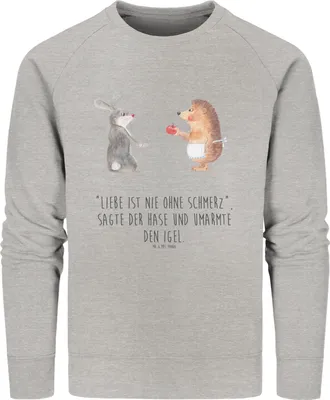 Produktbild von Mr. & Mrs. Panda Bio Baumwoll Pullover Hase Igel Größe L - Heather Grey - Geschenk, Nachhaltiger, Sweater, Sweatshirt, Trennungsschmerz, Trösten, Lustige Sprüche, Pulli