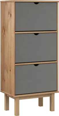 Produktbild von vidaXL Schuhschrank OTTA mit 3 Schubladen Braun&Grau Massivholz Kiefer