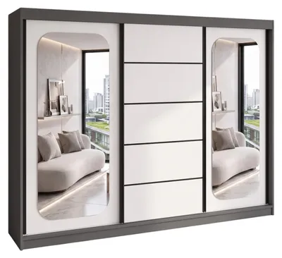 Produktbild von BELANO Schwebetürenschrank 200 cm mit Spiegel – Kleiderschrank mit Schiebetüren, Innenausstattung:  Premium