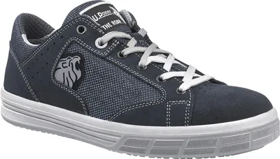 A single blue safety shoe is shown against a white background.