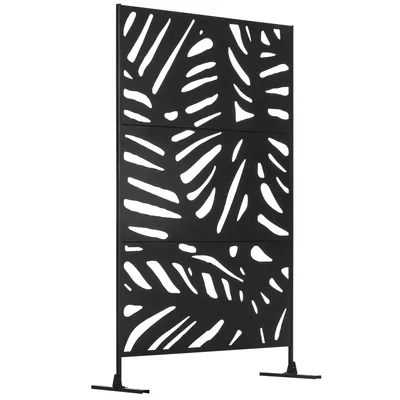 Image de Outsunny : panneau décoratif noir de protection visuelle pour l'extérieur, avec motif végétal en métal – 122 x 45 x 198 cm