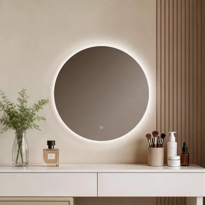 Produktbild von EMKE LED Badspiegel 60cm Badspiegel mit Beleuchtung 6500K Lichtspiegel Badezimmerspiegel rund Wandspiegel mit Touchschalter