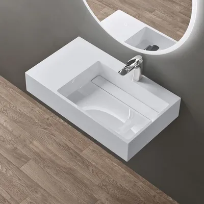 Image de doporro Lavabo Suspendu Blanc 75cm Vasque à Poser Lave Mains Rectangulaire de Qualité pour Salle de Bain 75x43x14cm Colossum12-R