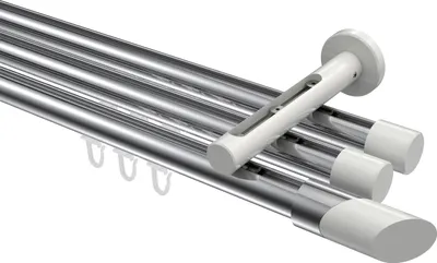 Produktbild von Interdeco Innenlaufstange / Gardinenstange mit Innenlauf Chrom / Weiß, Typ Siteno Verano (Schräge Bicolor), 20 mm Ø 3-läufig, 540 cm