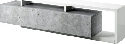 Produktbild von Lowboard mit Regal BEXLEY-83 in Beton Optik mit Absetzungen in weiß, B/H/T: ca. 219/52/45 cm
