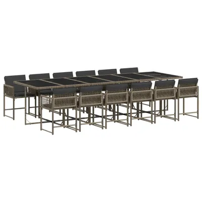 Produktbild von 13-tlg. Garten-Essgruppe mit Kissen Grau Poly Rattan