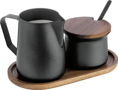 Produktbild von APS Milch-/ Zucker-Set Akazienholz/Edelstahl 5-teilig schwarz