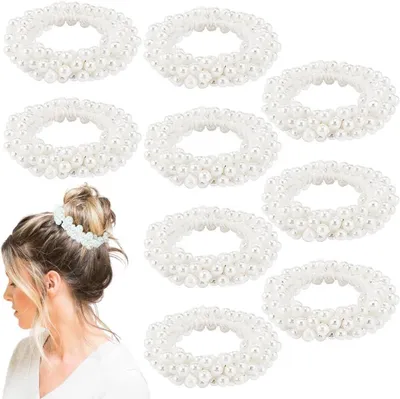 Produktbild von Haargummis mit Perlen, 9 Stück, elastischer Haarschmuck für Mädchen und Damen
