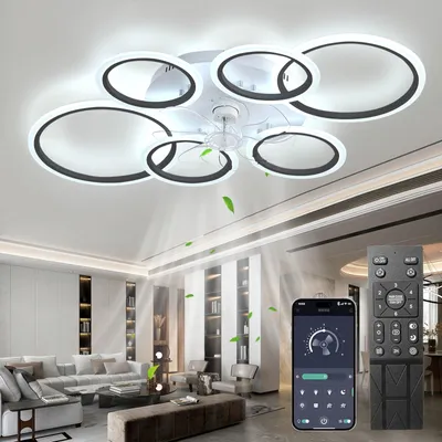 Obrázek produktu pro Stropní ventilátor - Stropní lampa s ventilátorem - Ventilátor se světlem - Stropní svítidlo - Stmívatelné LED - 110 cm