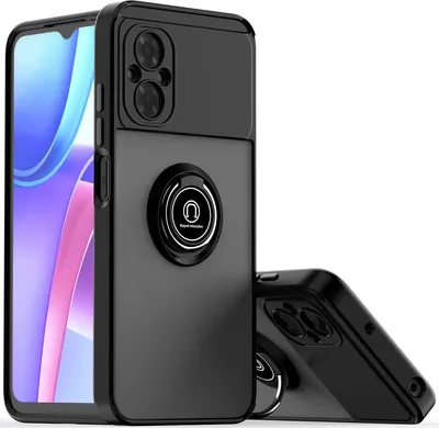 Produktbild von Xiaomi Poco M4 5G Hülle, Ring Halter Ständer Matte TPU Rahmen Stoßfest Schutzhülle für Xiaomi Poco M4 5G Schwarz