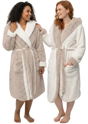 Produktbild von CalmyLIFE Bademantel Damen flauschig Morgenmantel - mit Wendefunktion Taupe/Natur M