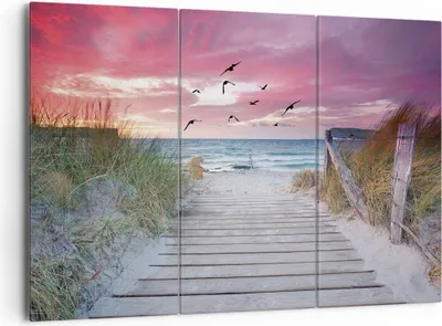 Produktbild von Bild auf Leinwand - Leinwandbild - 3 Teile - Strand Sand Vögel - 165x110cm - Wand Bild - Wanddeko - Wandbilder - Leinwanddruck - Bilder - Wanddekoration - Leinwand bilder - Wandbild - CE165x110-4994