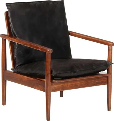 Produktbild von Sessel Schwarz Echtleder und Massivholz Akazie