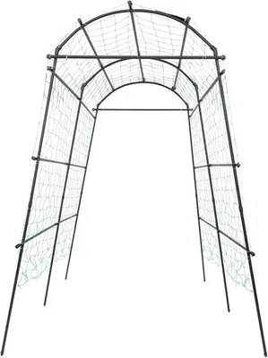 Image de Support de jardinage pour plantes grimpantes - Treillis métallique avec filet - 9 traverses - Diamètre de 20 mm - Arche de jardin - Adapté pour les concombres et les pois - Noir