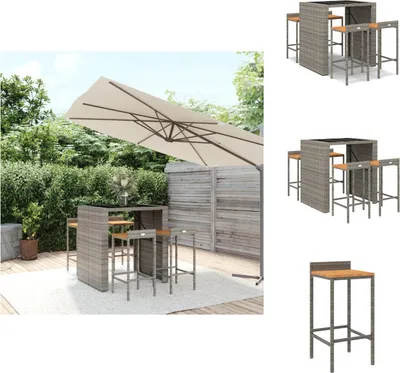 Produktbild von vidaXL 5-tlg. Gartenbar-Set Grau Poly Rattan & Massivholz Akazie -  Gartenmöbel-Sets