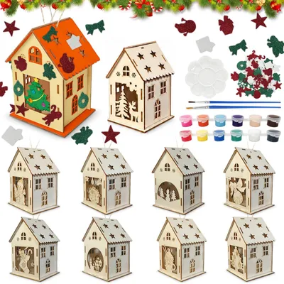 Produktbild von Weihnachtshaus Basteln Kinder 9 Weihnachten Bastelset Holz Papierbastelsets B