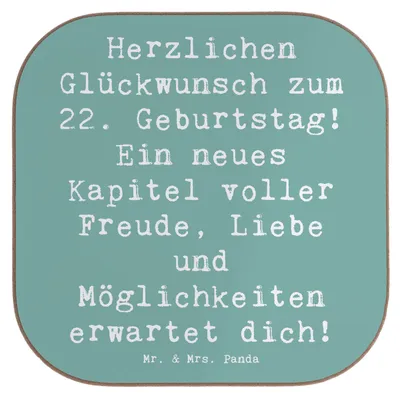 Produktbild von Mr. & Mrs. Panda Tischuntersetzer Spruch 22. Geburtstag - Meeresbrise - Geschenk, Geburtstagsgeschenk, Tischschoner, Feier, Happy Birthday, Untersetzer für Gläser, Glas