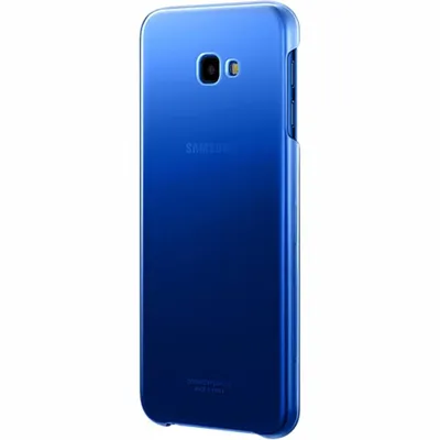 A blue Samsung phone case is shown against a white background.